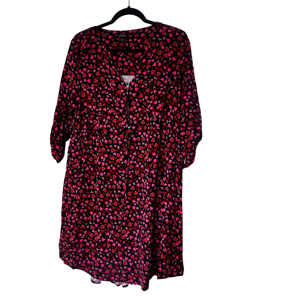 Torrid Heart Print Tunic Dress Womens‎ 00 Black Pink Red Zip Front Valentine